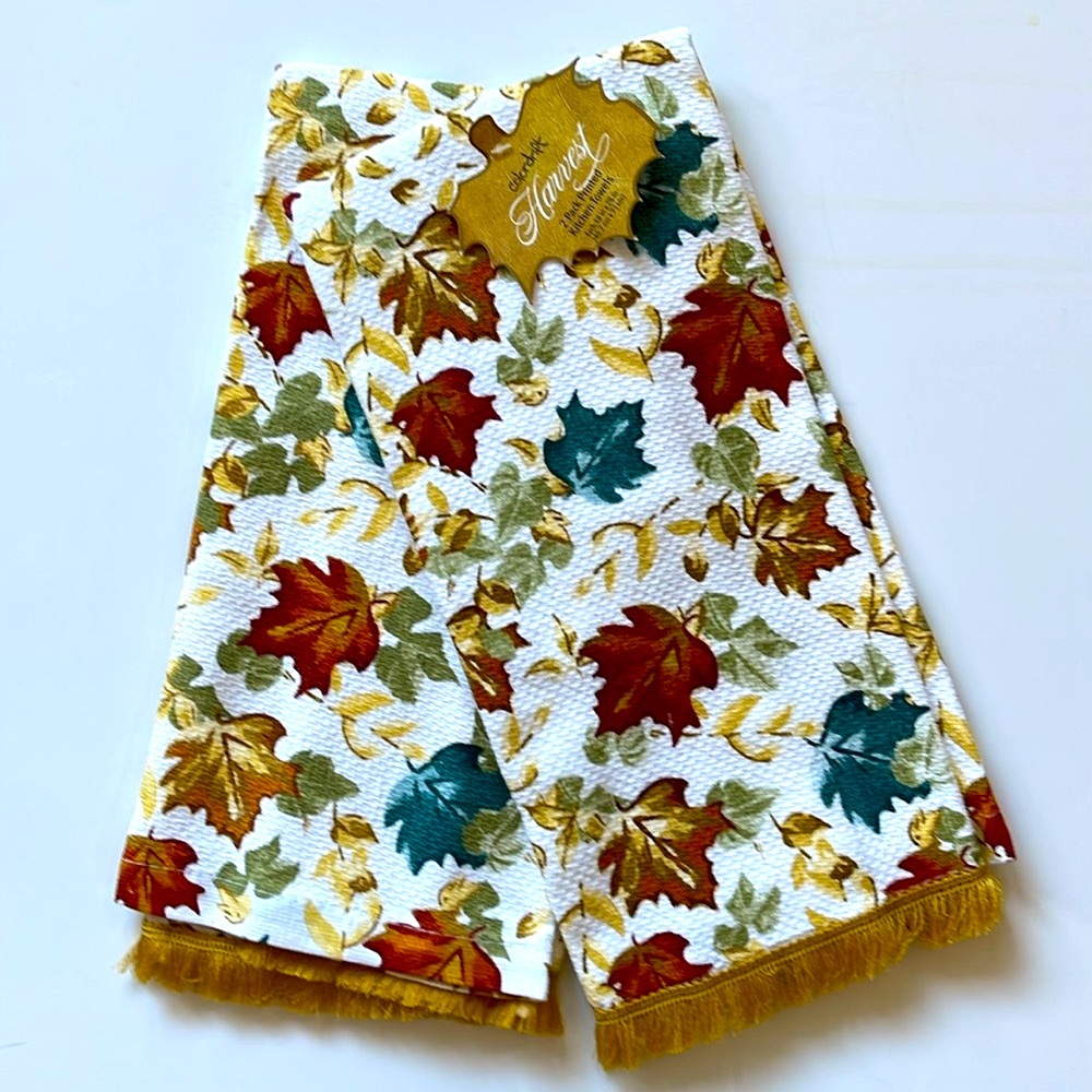COLORDRIFT Harvest 2 pk Dish Towel Set, Leaf Pattern w/Fridge